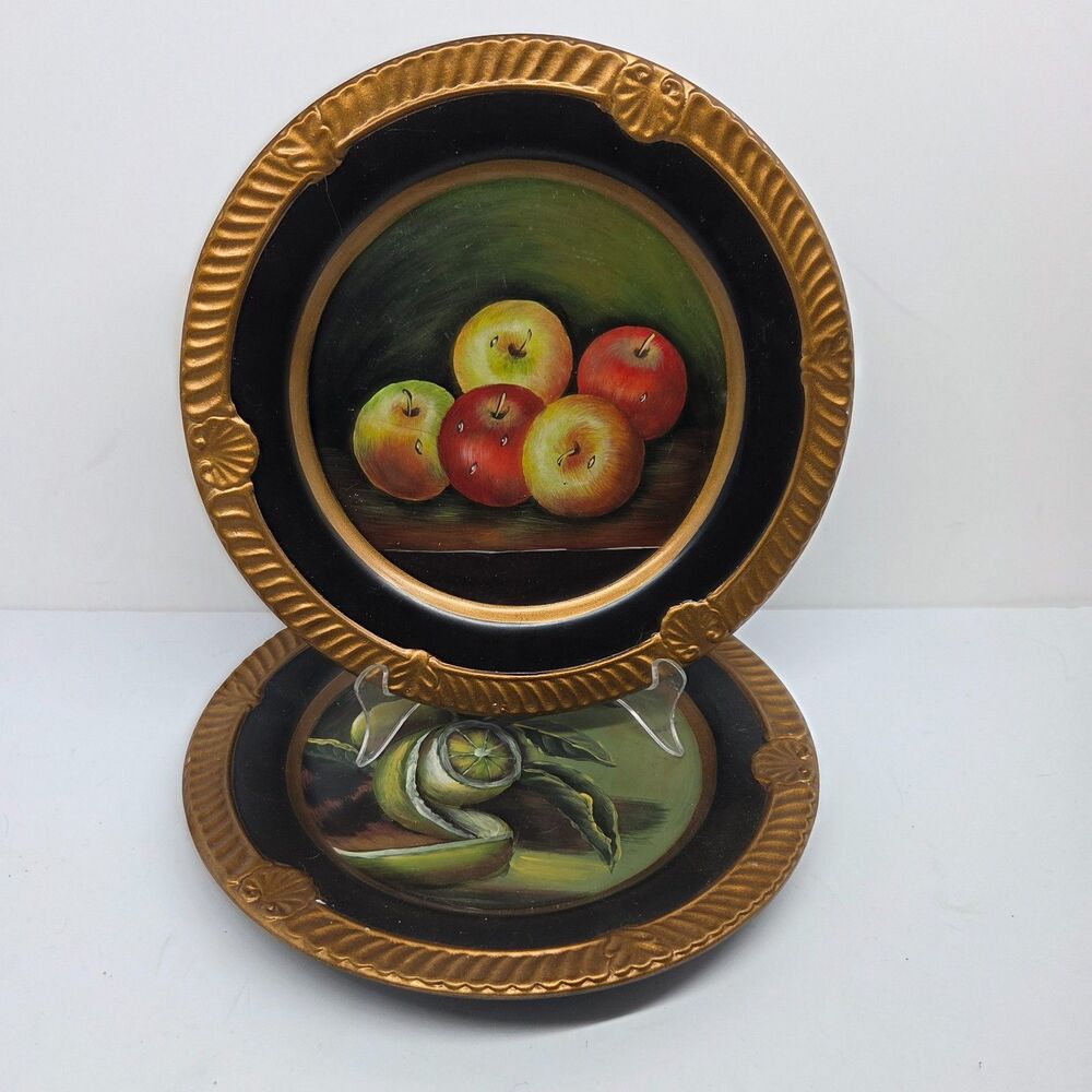 Toyo Trading Co. Raymond Waites 10"  Black Decorative Fruit Plates GUC